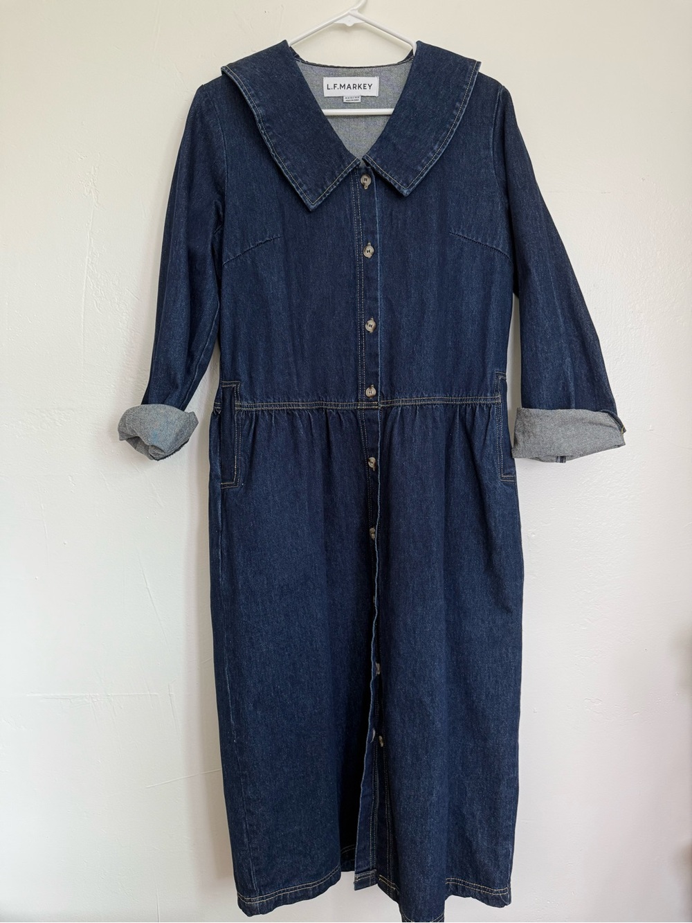 L.F. Markey Dark Denim Button-Front Midi Dress